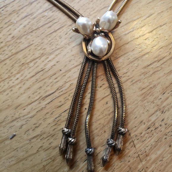 Vintage Rope Necklace with Pearl (ish) and Tassel Accents - Picture 1 of 6